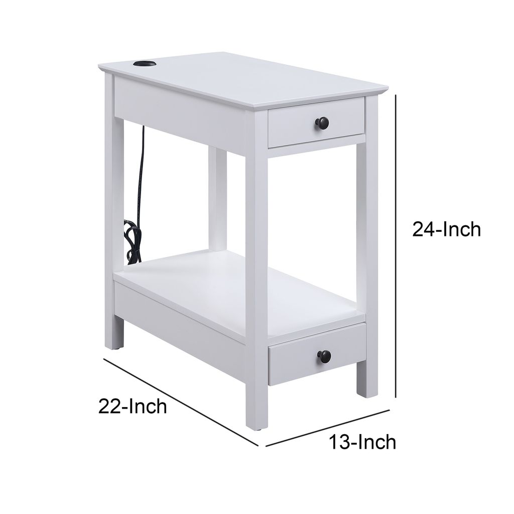 Wooden Frame Side Table with 2 Drawers and 1 Bottom Shelf, White - View 5