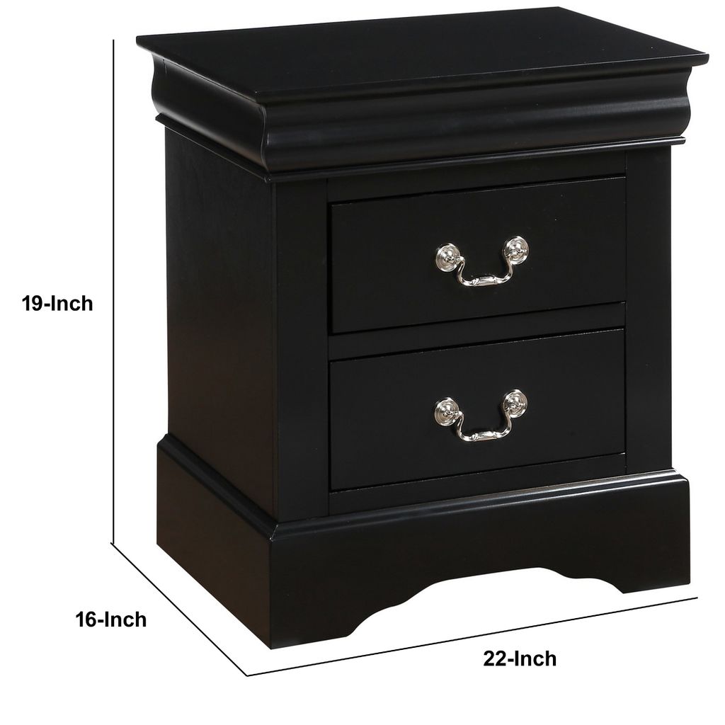 Traditional 2 Drawers wood Nightstand By Louis Philippe III, Black - View 6