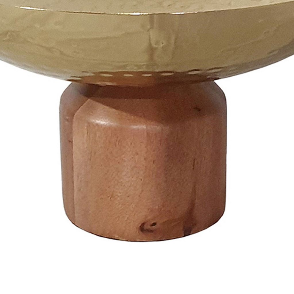 Roe 12 Inch Large Acacia Wood Table Bowl, Steel, Decorative, Gold and Brown - View 4