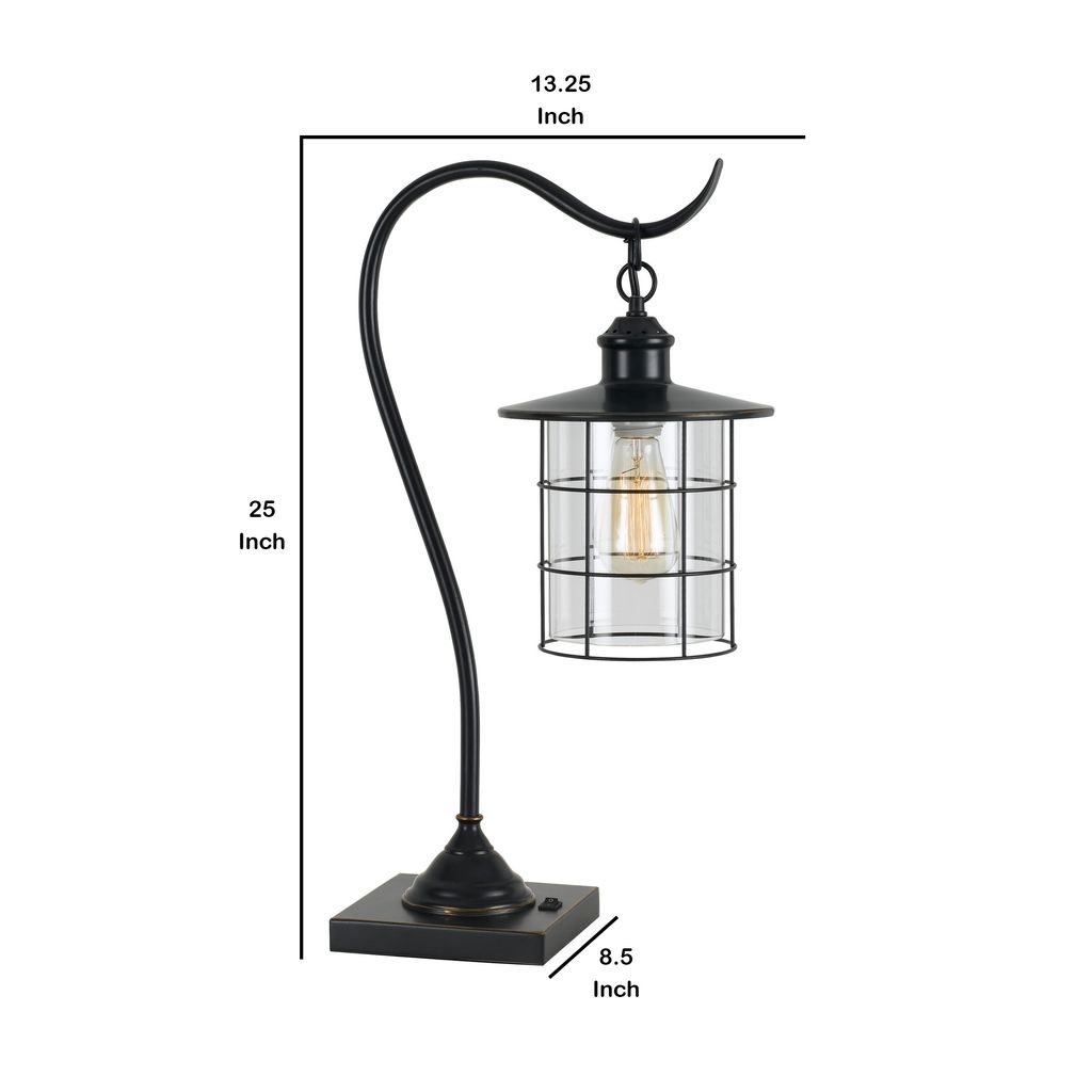 25 Inch Metal Downbridge Design Desk Lamp with Caged Shade, Dark Bronze - View 6
