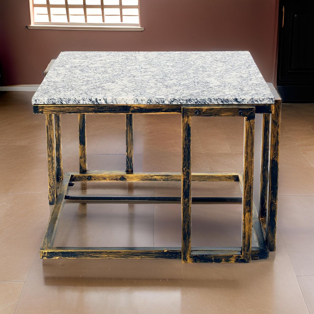 22 Inch Granite Top Plant Stand, Cast Iron Frame, Gray, Black, Gold - View 7