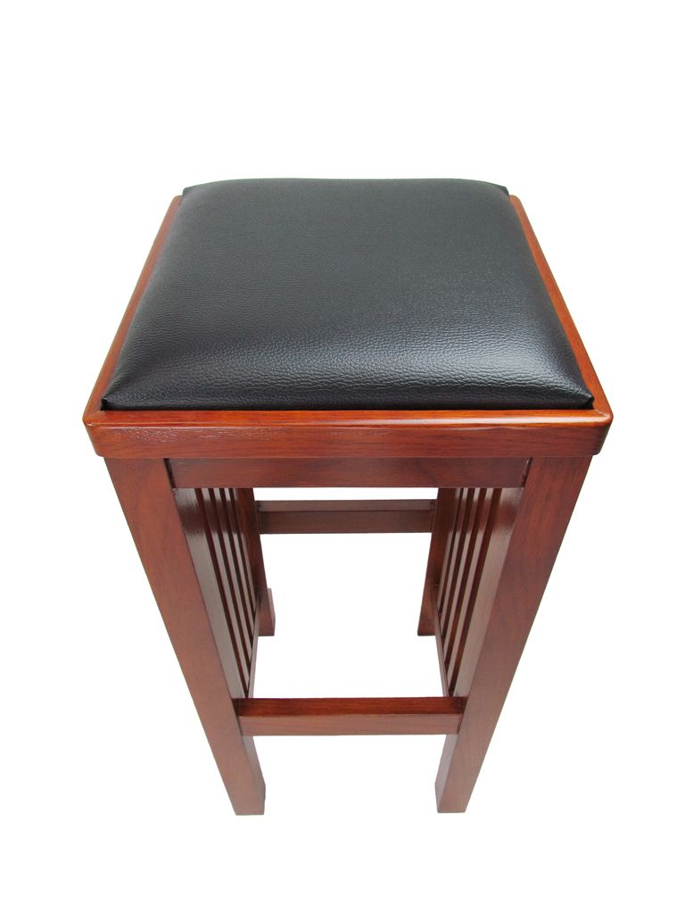 Faux Leather Upholstered Wooden Backless Barstool, Oak Brown - View 3