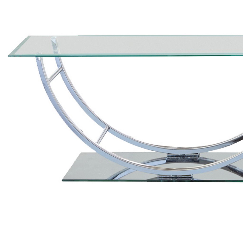 Tempered Glass Top Coffee Table with U Shape Metal Frame, Chrome and Clear - View 4