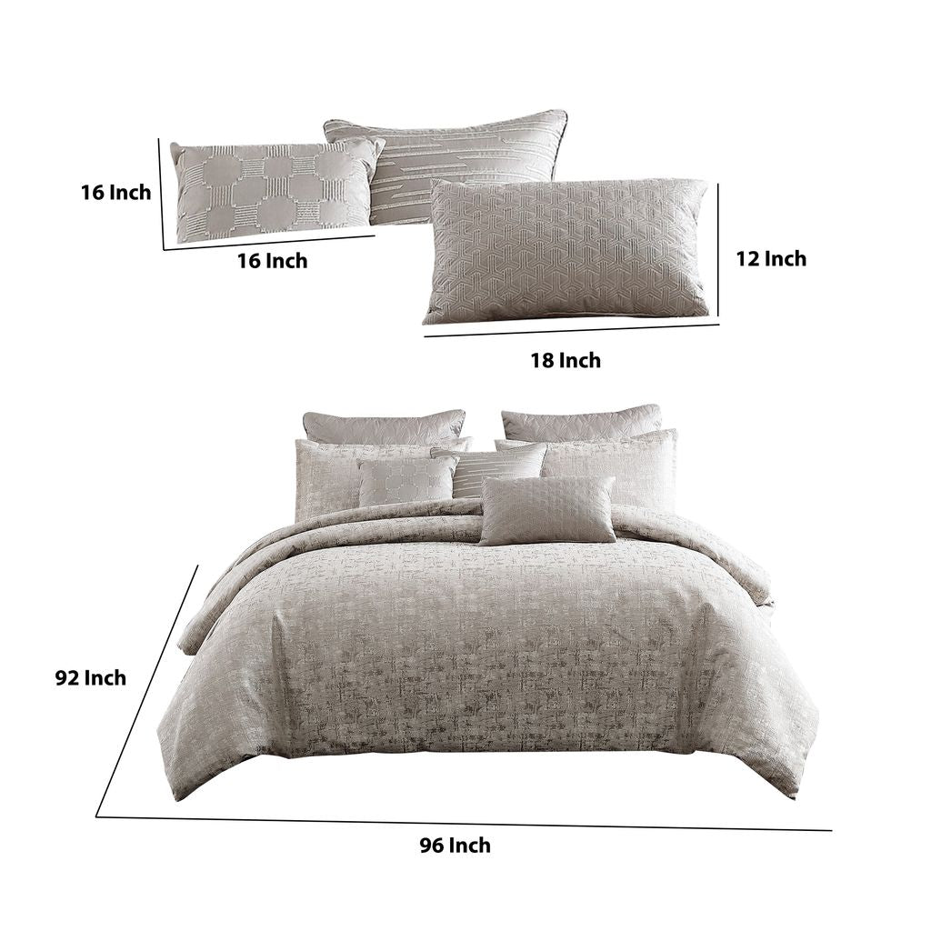 9 Piece Queen Polyester Comforter Set with Jacquard Print, Gray - View 6