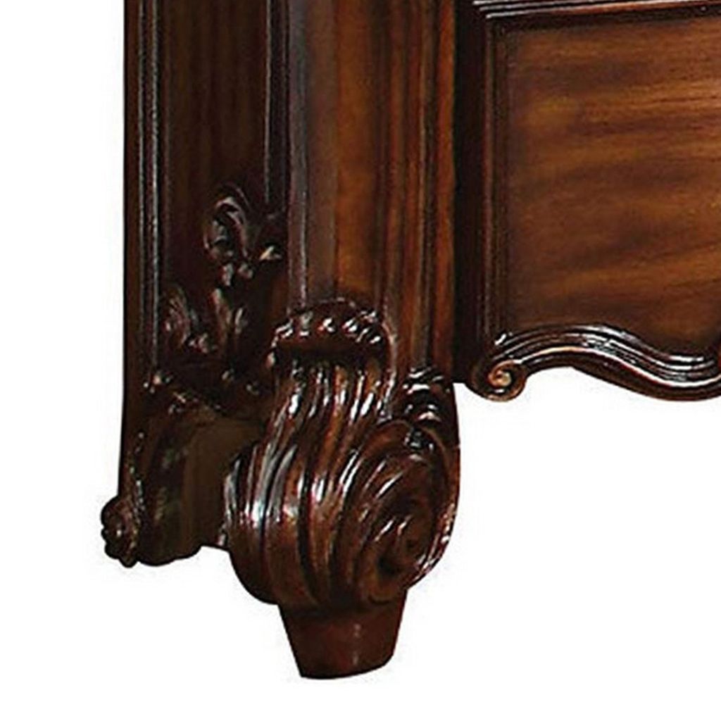 Traditional Style Wooden Nightstand with Two Drawers, Cherry Brown - View 4