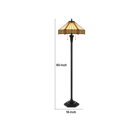 Eli 60 Inch Floor Lamp, Hexagonal Tiffany Style Shade, Dual Light, Bronze - View 5