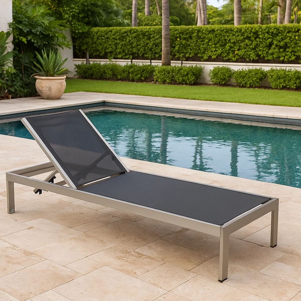 Anodized Aluminum Modern Patio Lounger In Black - View 7