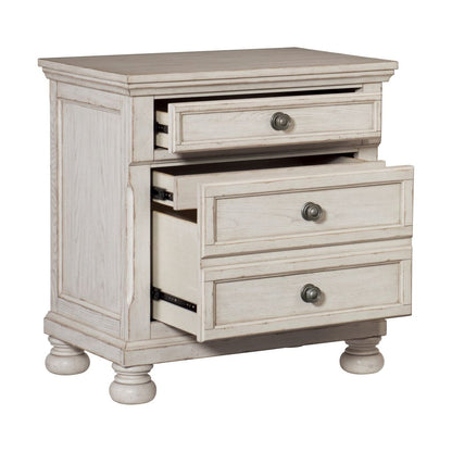 Cottage 2 Drawer Nightstand with Molded Details and Bun feet, Antique White - View 3