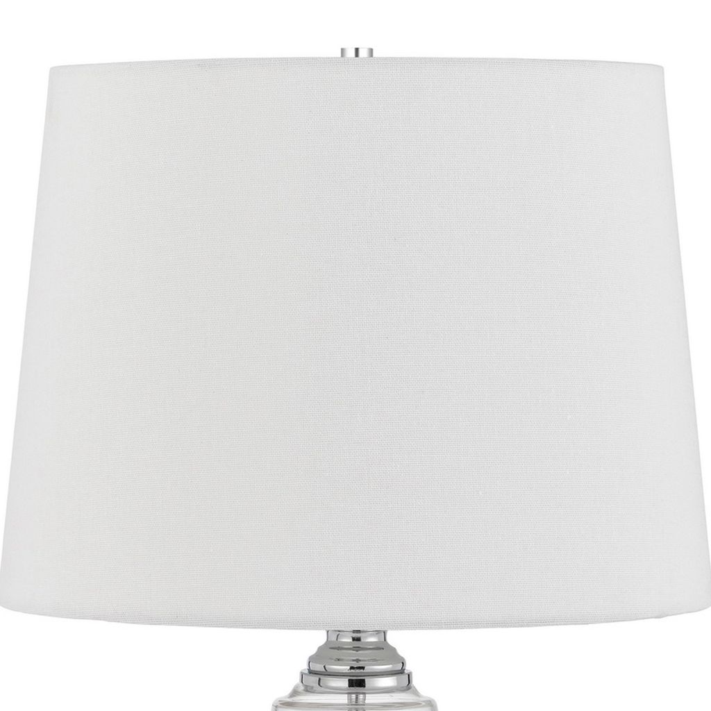 23 Inch Hourglass Ribbed Glass Base Table Lamp, Dimmer, Clear - View 3