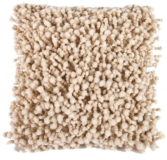 Fabric Accent Pillow with Shaggy Details, Cream