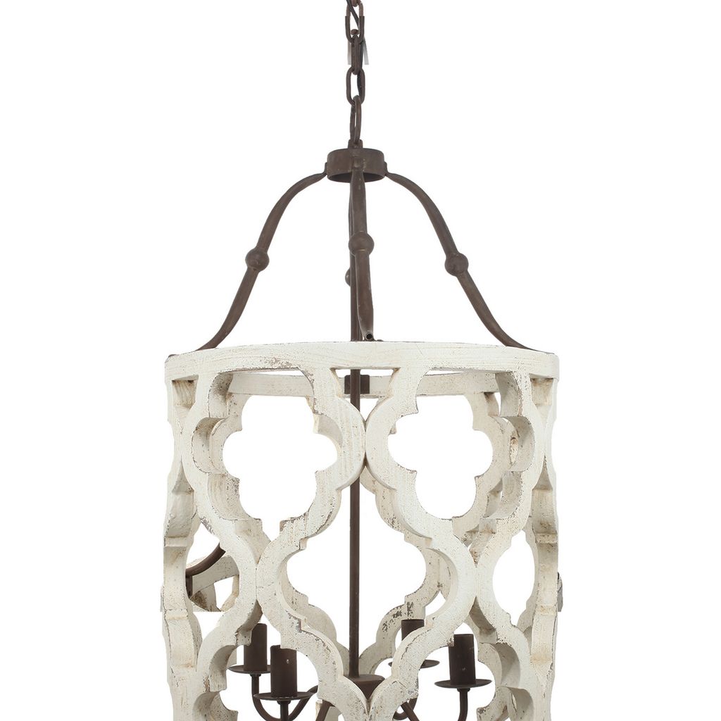 Joliette 4 Light Wood Chandelier, White - View 5