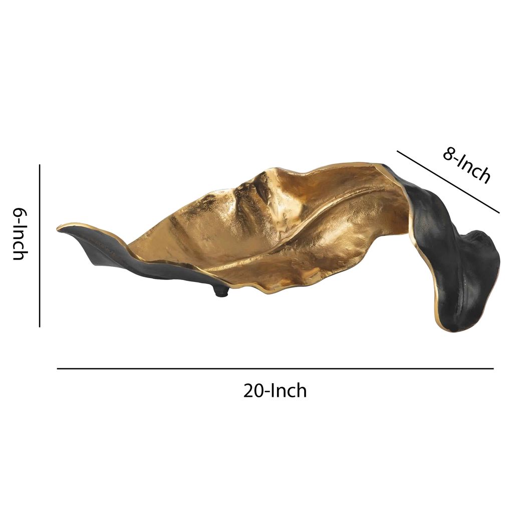 Twisted Leaf Design Sculpture with Texture Details, Gold and Black - View 5
