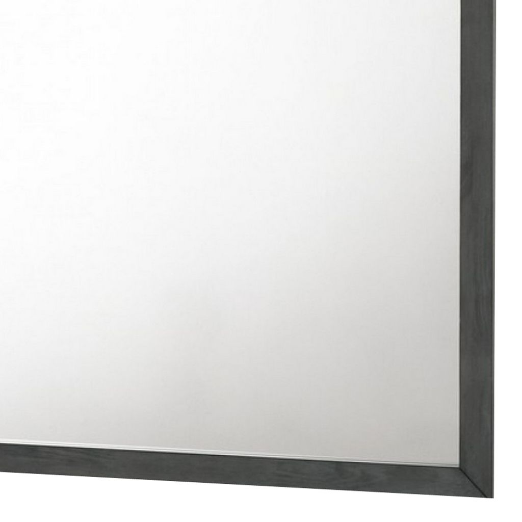 Wall Mirror with Rectangle Frame and Natural Wood Grain Details, Gray - View 3
