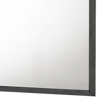 Wall Mirror with Rectangle Frame and Natural Wood Grain Details, Gray - View 3