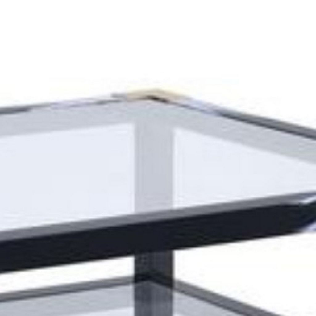 Rectangular Metal Coffee Table with Glass Top and Shelf, Black - View 3