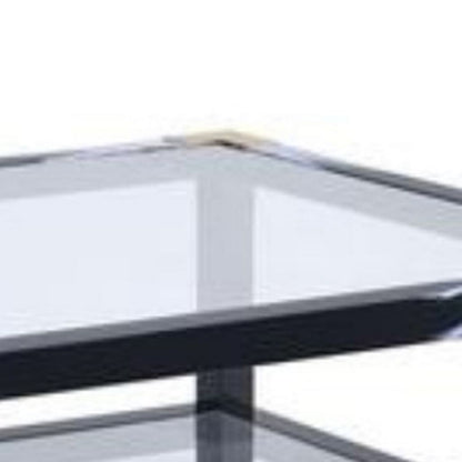 Rectangular Metal Coffee Table with Glass Top and Shelf, Black - View 3