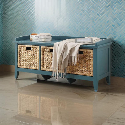 Rectangular Wooden Bench with Storage Basket, Blue - View 7