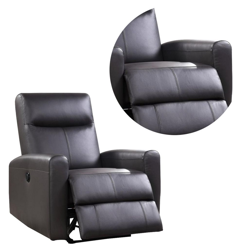 Leatherette Power Recliner with Tufted Back, Brown - View 4