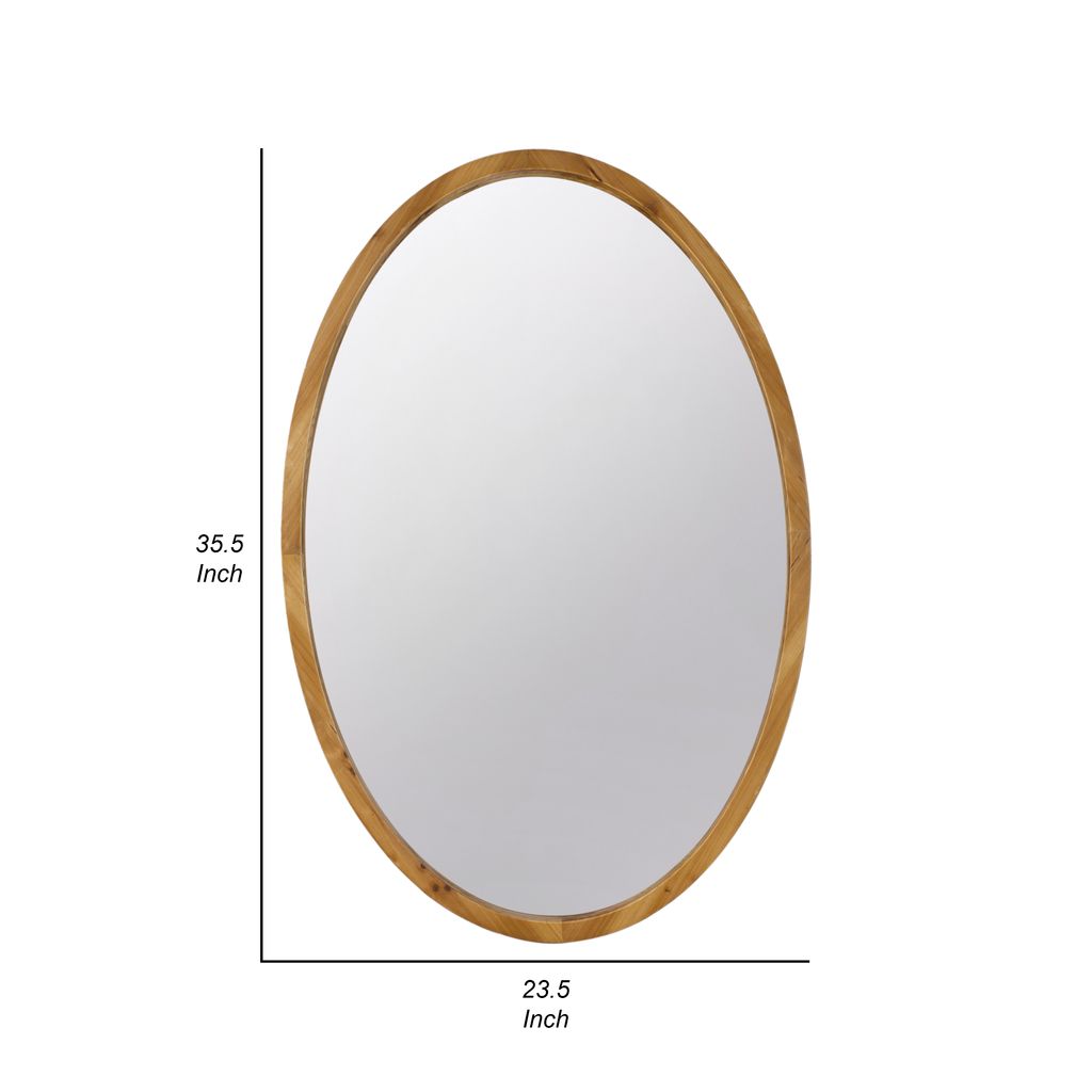 33 Inch Modern Accent Wall Mirror, Mountable Oval Wood Frame in Brown - View 5