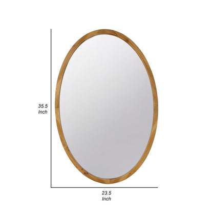33 Inch Modern Accent Wall Mirror, Mountable Oval Wood Frame in Brown - View 5
