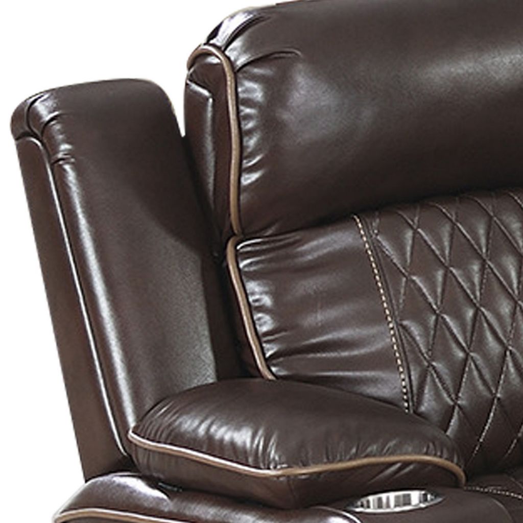 Xiu 38 Inch Power Recliner Chair, USB Port, Storage, Faux Leather, Brown - View 2