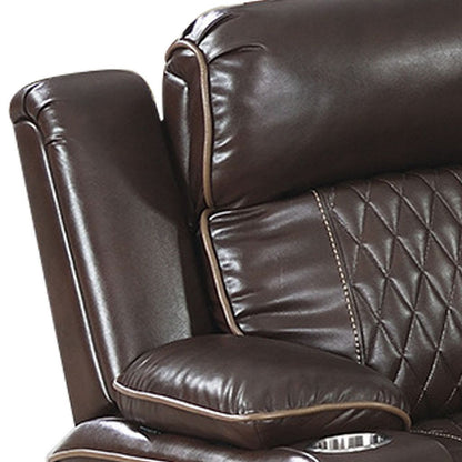 Xiu 38 Inch Power Recliner Chair, USB Port, Storage, Faux Leather, Brown - View 2