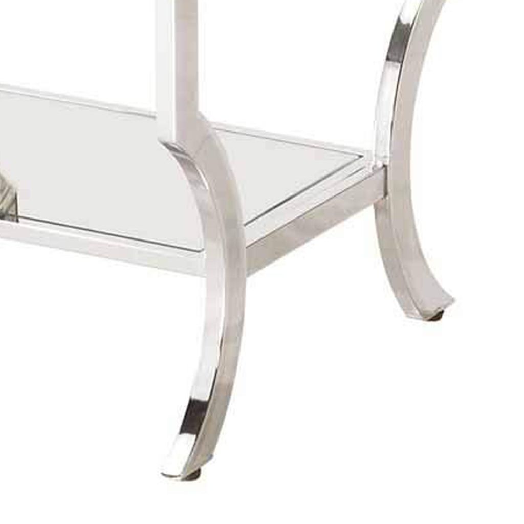 Glass Top End Table with Mirrored Bottom Shelf, Clear and Silver - View 4