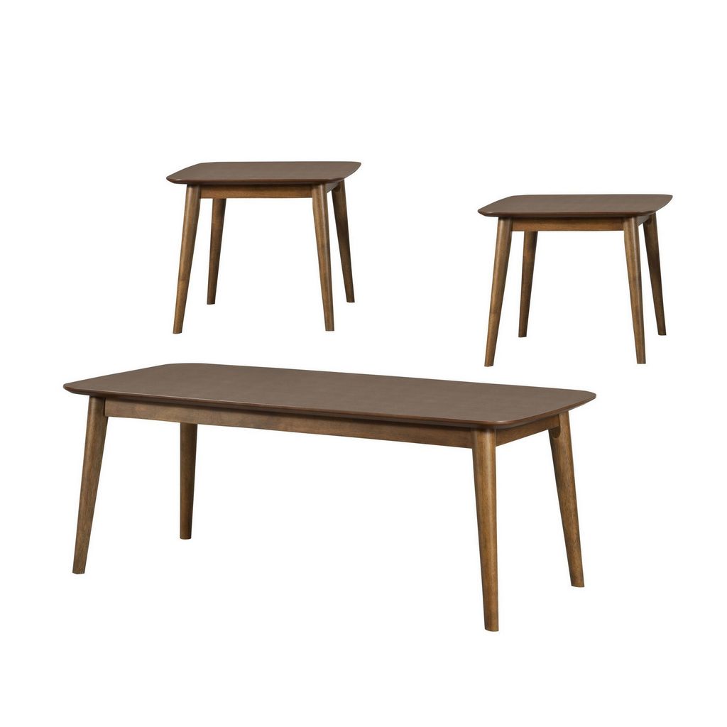 3 Piece Rectangular Coffee and Square End Table Set, Rich Walnut Brown Wood