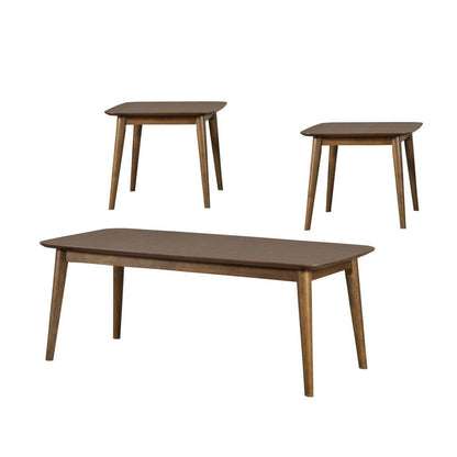 3 Piece Rectangular Coffee and Square End Table Set, Rich Walnut Brown Wood