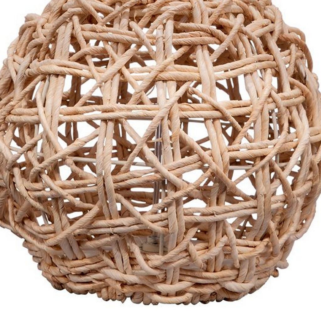 25 Inch Table Lamp, Elegant Handwoven Rope Base, Linen Shade, Natural Brown - View 3