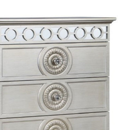 Nic 54 Inch Modern Tall Dresser Chest, 5 Drawers, Round Knobs, Silver - View 4