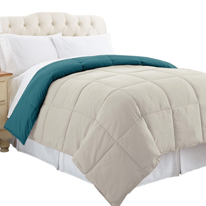 Genoa Queen Size Box Quilted Reversible Comforter The Urban Port, Blue and Gray - View 3