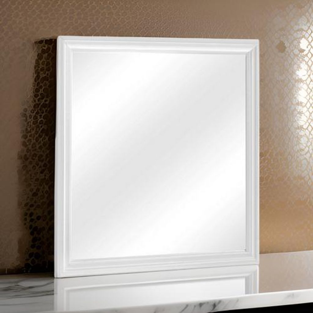 Square Molded Wooden Frame Dresser Mirror, White and Silver - View 7