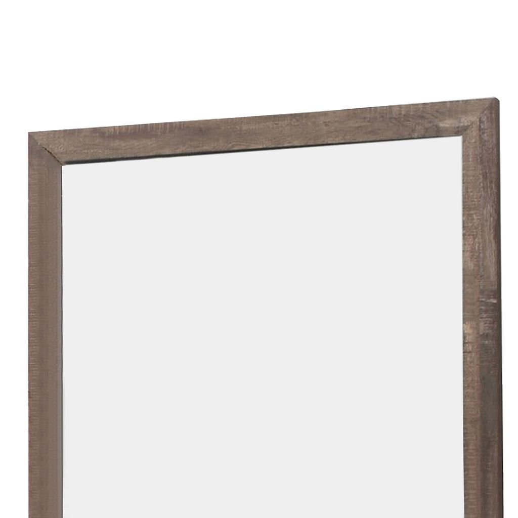 Transitional Square Shape Wooden Frame Mirror with Textured Details, Brown - View 2