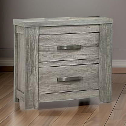 Wooden Nightstand with Two Drawers and Metal Bar Handles, Gray - View 7