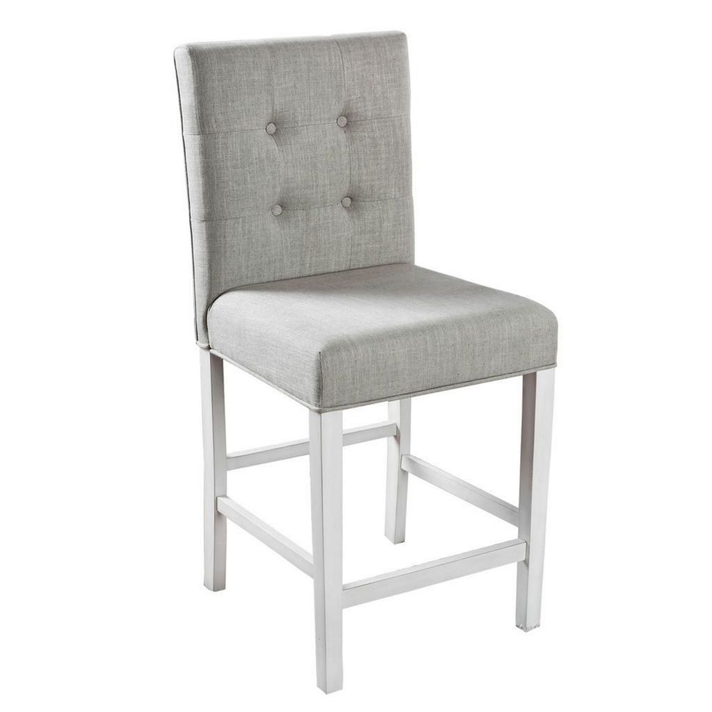 Fabric Upholstered Solid Wood Counter Height Chair, White and Gray, Pack of Two - View 3