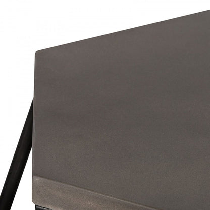 Hexagonal Concrete End Table with Metal Base, Gray and Black - View 4