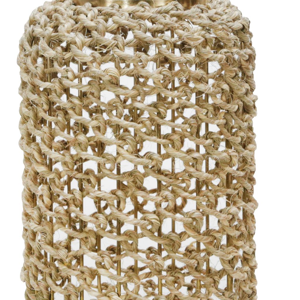 Cylindrical Rattan Lantern with Metal Frame and Handle,Large,Brown and Gold - View 3