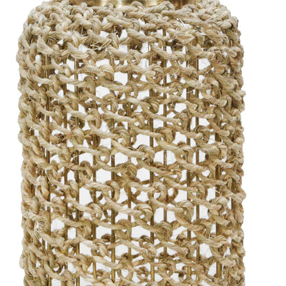 Cylindrical Rattan Lantern with Metal Frame and Handle,Large,Brown and Gold - View 3