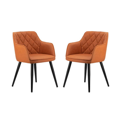 Erin 24 Inch Curved Dining Chair, Orange Fabric, Diamond Pattern Tufting