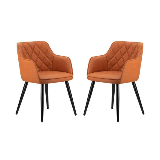 Erin 24 Inch Curved Dining Chair, Orange Fabric, Diamond Pattern Tufting
