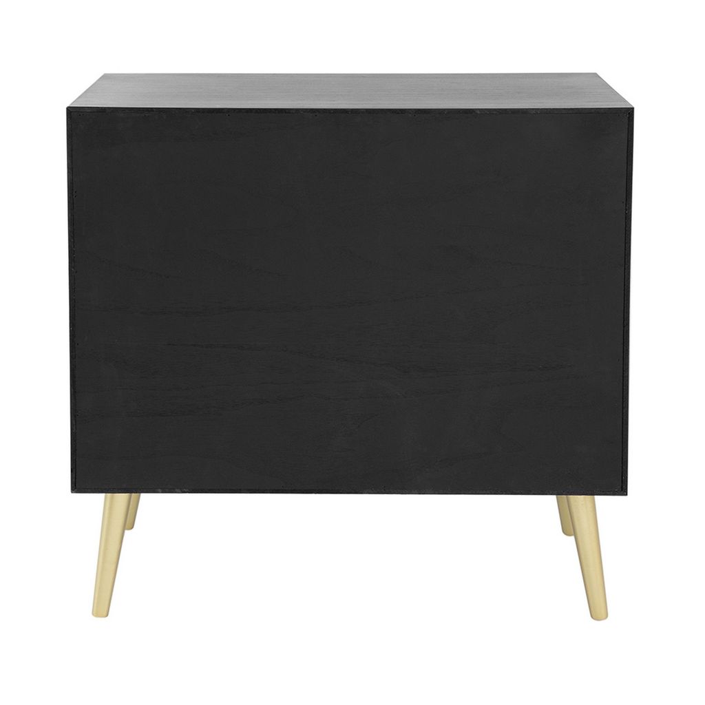 31 Inch Dresser Chest Cabinet, 3 Drawers, Woven Rattan, Modern, Black, Gold - View 4