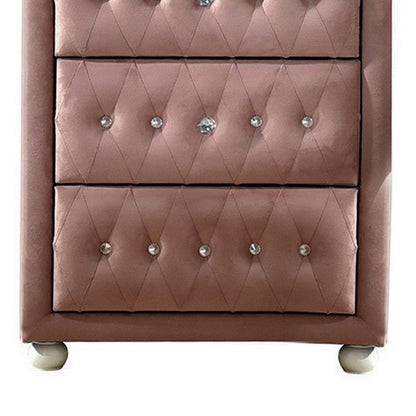Rex 38 Inch Tall Upholstered Dresser Chest, 4 Drawer, Crystal Handles, Pink - View 4
