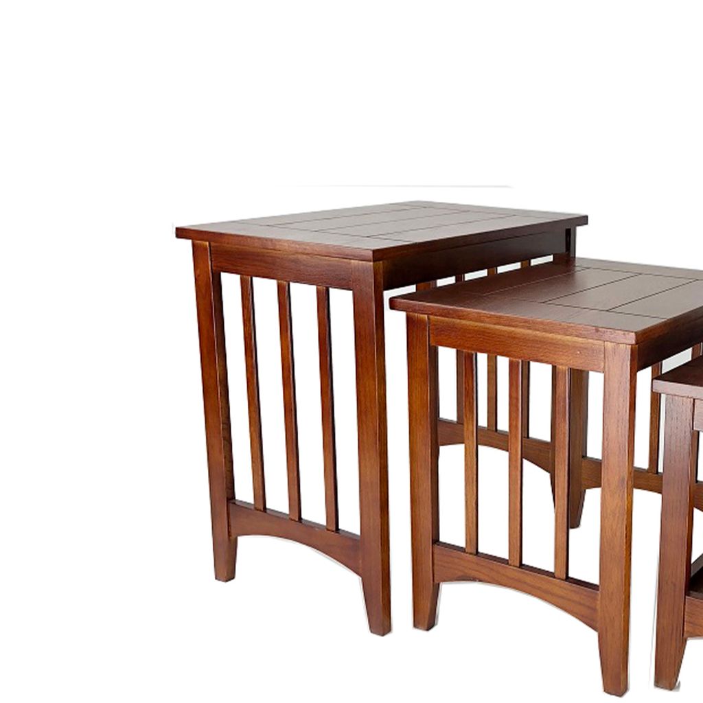 3 Piece Nesting Table with Plank Tabletop and Slatted Sides, Oak Brown - View 2