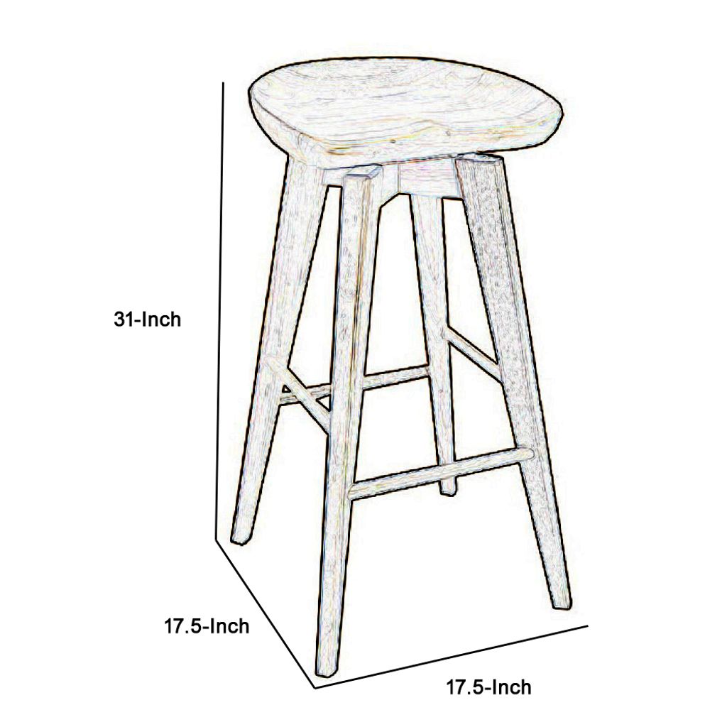 Contoured Seat Wooden Frame Swivel Barstool with Angled Legs, Natural Brown - View 5