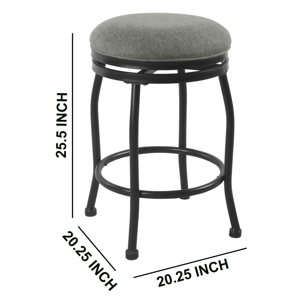 Metal Counter Stool with Swivelling Fabric Padded Seat, Gray and Black - View 6