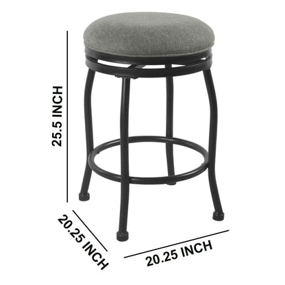 Metal Counter Stool with Swivelling Fabric Padded Seat, Gray and Black - View 6