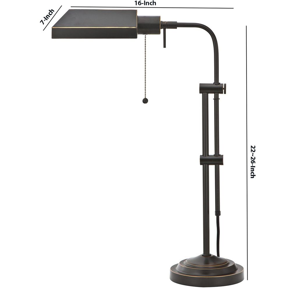 Metal Rectangular Desk Lamp with Adjustable Pole, Black - View 5