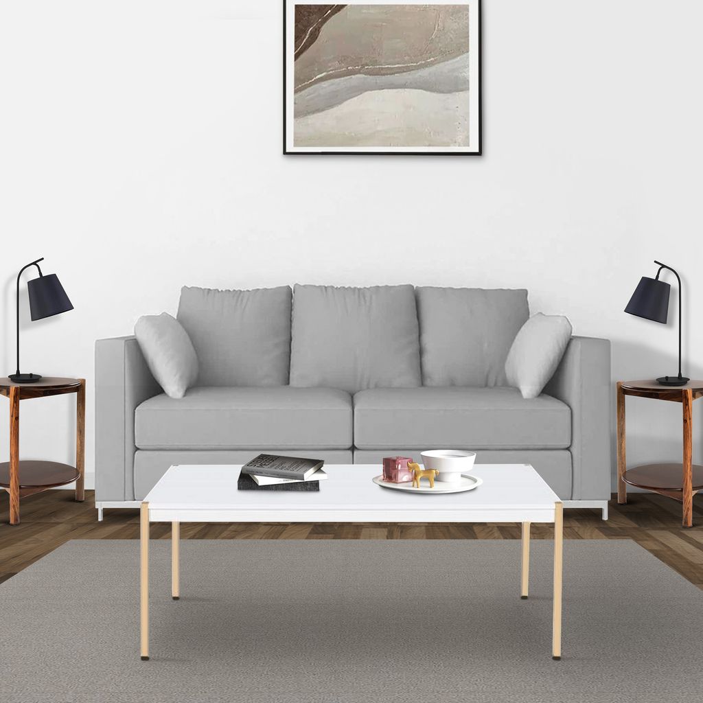 Coffee Table with Metal Tube Legs, White and Gold - View 7