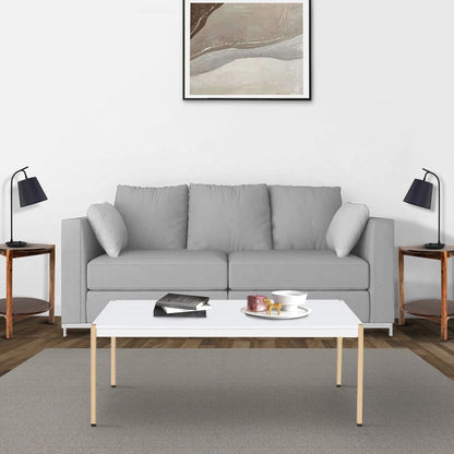 Coffee Table with Metal Tube Legs, White and Gold - View 7